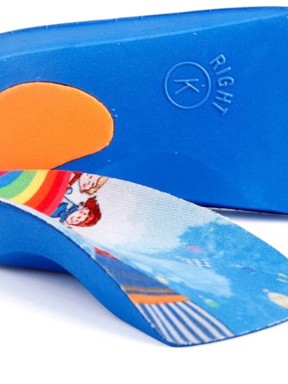 Kids Blue Orthotic Insoles with Rainbow Print